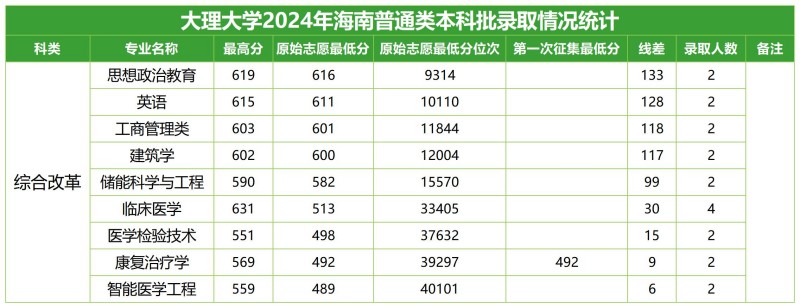 大理大學(xué)2024海南分專業(yè)錄取分?jǐn)?shù)線.jpg