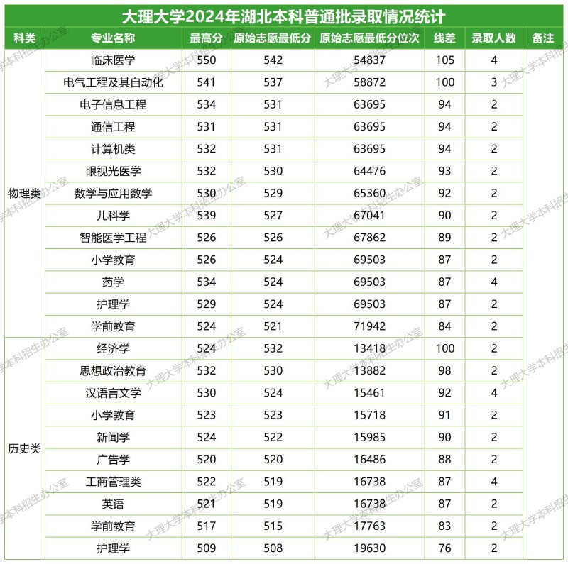 大理大學(xué)2024湖北分專業(yè)錄取分?jǐn)?shù)線.jpg