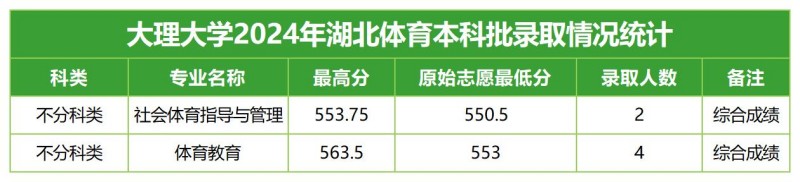 大理大學(xué)2024湖北體育分專業(yè)錄取分?jǐn)?shù)線.jpg