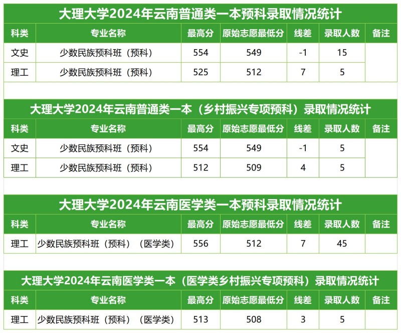 大理大學(xué)2024云南一本預(yù)科分專業(yè)錄取分?jǐn)?shù)線.jpg